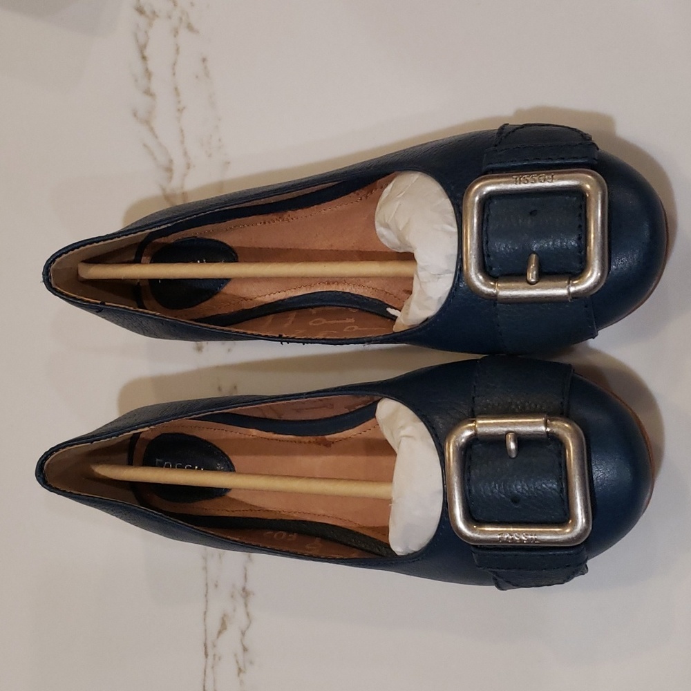 Fossil Navy Bleu Marine Leather Maddox Ballet Flats Size 9.5